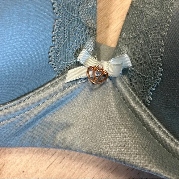 VS Body By Victoria No-Wire Lace Detail Heart Charm Bra / Soft Light Blue / 34DD - Picture 3 of 8